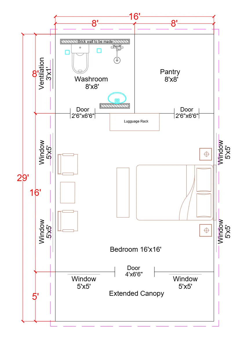12x24 Tent Floor Level Plan